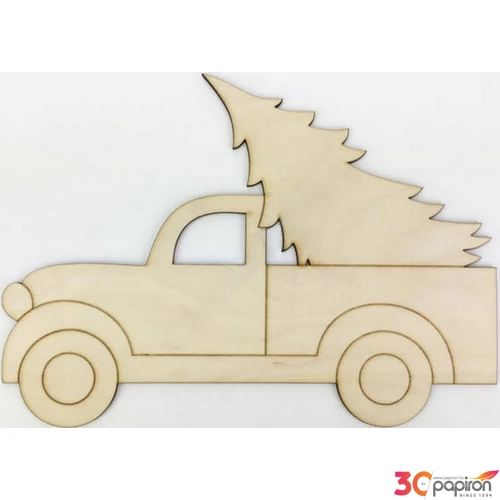 Fa figura autó fenyővel kicsi natúr, koszorú dekoráció 20x15x0, 3cm-es CRL6106