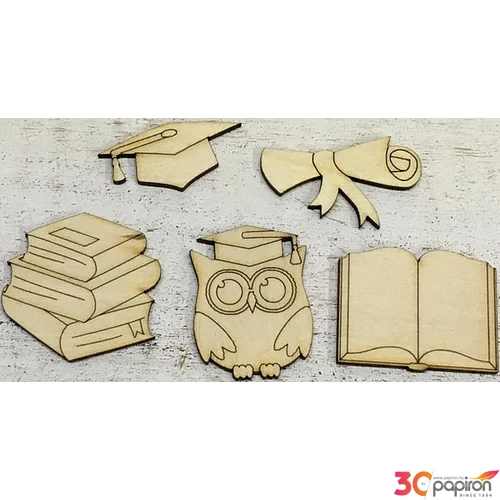 Fa figura ballagás bagoly:3.7x5cm, kalap:4.8x2.3cm, könyv:5 tekercs:5.2x3cm, könyvkupac:4.4x5cm