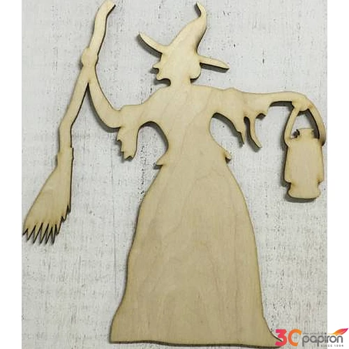 Fa figura boszorkány lámpával 21x24cm 