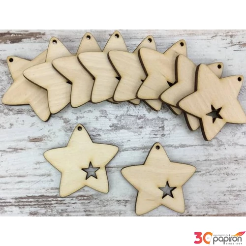 Fa figura csillag díszített 4, 5cm 10db/cs