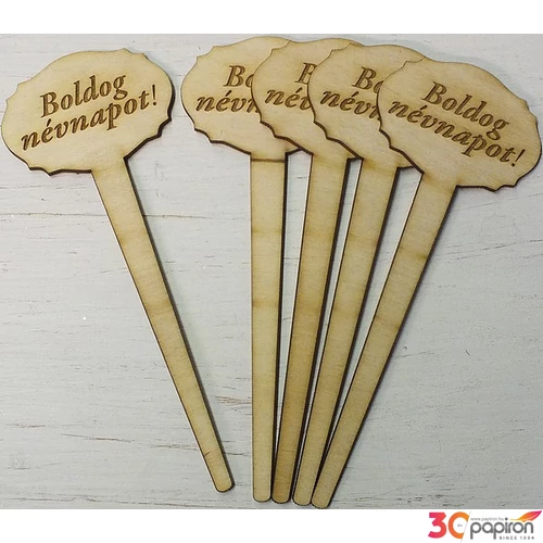 Fa figura festhető Boldog Névnapot! beszúrós 18cm 5db/cs