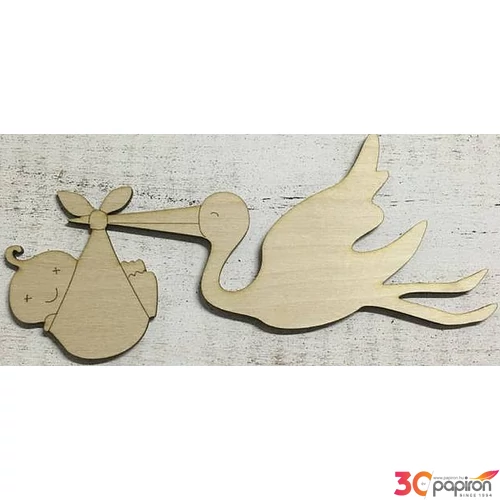 Fa figura gólya babával babavárás 9x21cm 