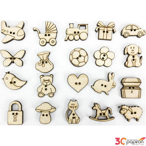 Fa figura Fa gomb szett vegyes gyermekmintával 2cm 20db/cs