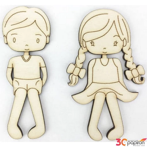 Fa figura gyerekek ülő rajzos kisfiú - kislány szett 9cm 2db/cs