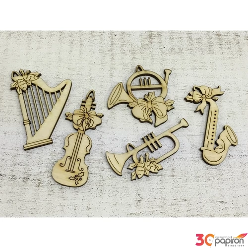 Fa figura hangszerek karácsonyi hangszer szett 9cmx3mm 5db/cs