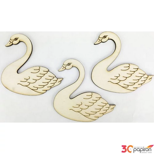 Fa figura hattyú gravírozott natúr 8cm 3db/cs