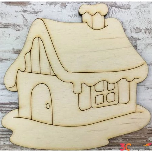 Fa figura házikó havas 10x10cm 
