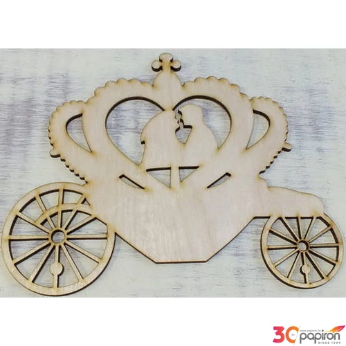 Fa figura hintó esküvői párral 14x17cm
