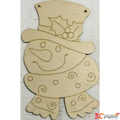 Fa figura Hóember fej kalappal és sállal 22x30cm