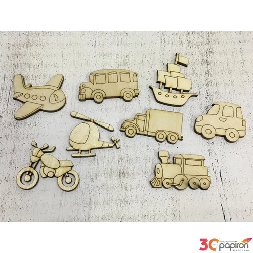 Fa figura járművek motor, hajó, autó, vonat, helikopter 6cm 8db/cs