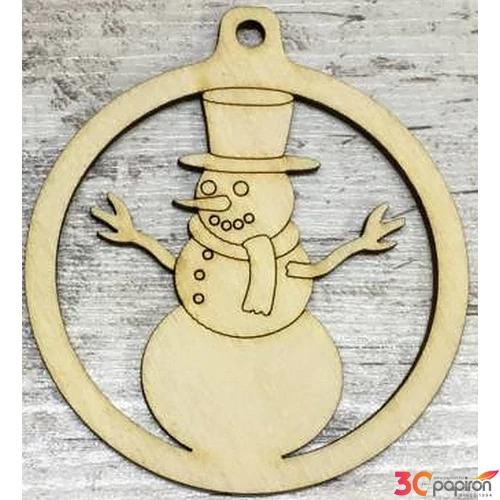 Fa figura kerek dísz hóember - 9cm