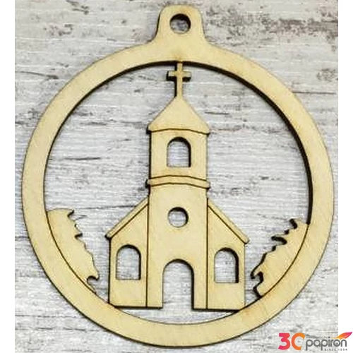 Fa figura kerek dísz templom - 9cm