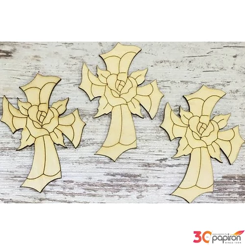 Fa figura kereszt rózsás lovagi kereszt 10cmx7cmx3mm 3db/cs