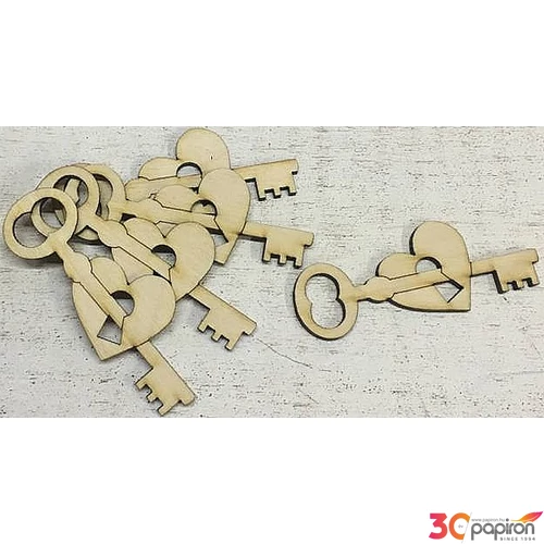 Fa figura kulcs szív zárral 3cmx8cmx3mm 5db/cs