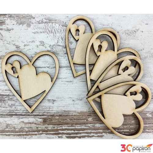Fa figura kulcsos szív natúr 6cm 5db/cs
