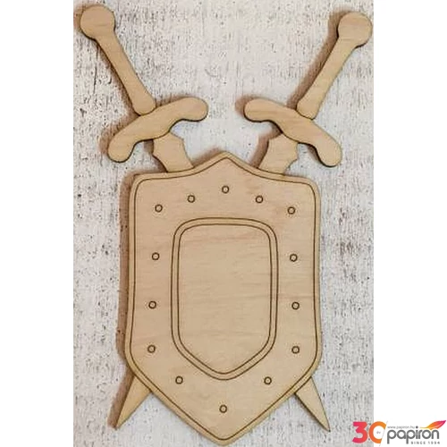 Fa figura lovagi pajzs karddal 10x15cm