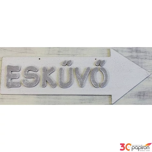 Fa figura nyíl fehér ESKÜVŐ 30x11cm - jobbra mutató