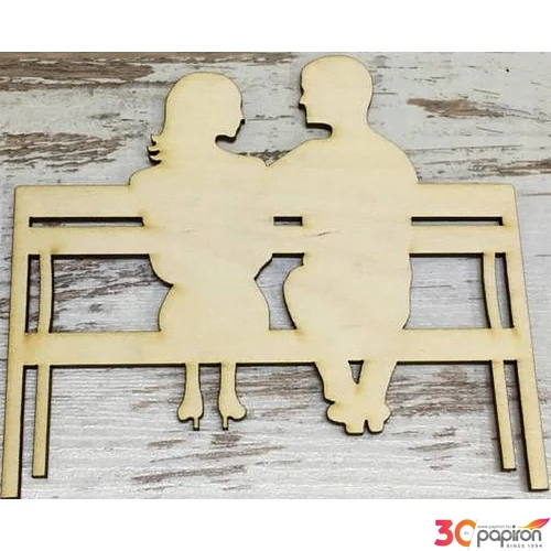 Fa figura párocska padon ülő pár 15cmx13cmx3mm 