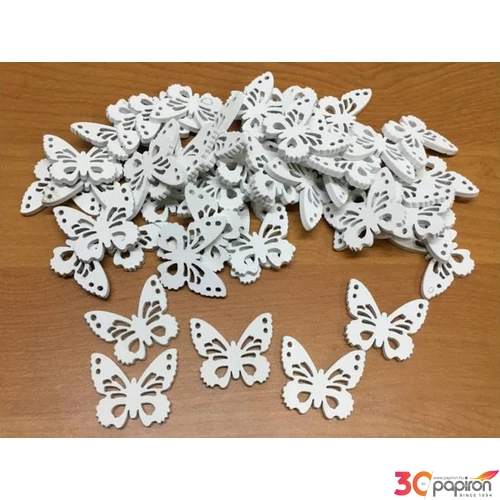 Fa figura pillangó fehér lepke 3cm 50db/cs