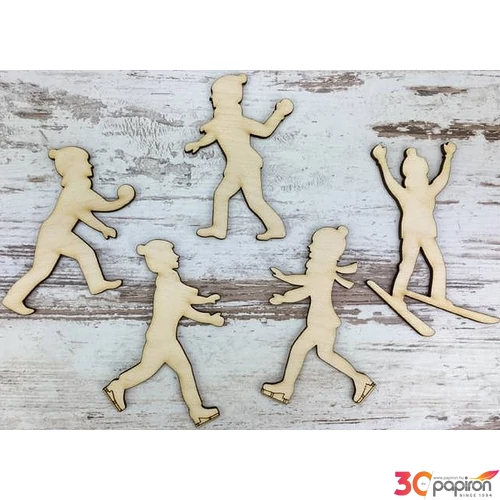 Fa figura téli játék játszó gyerekek 10cm 5db/cs