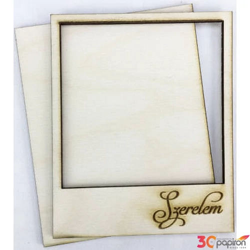 Fa fotókeret hátlappal polaroid fényképkeret "Szerelem 9x11cm