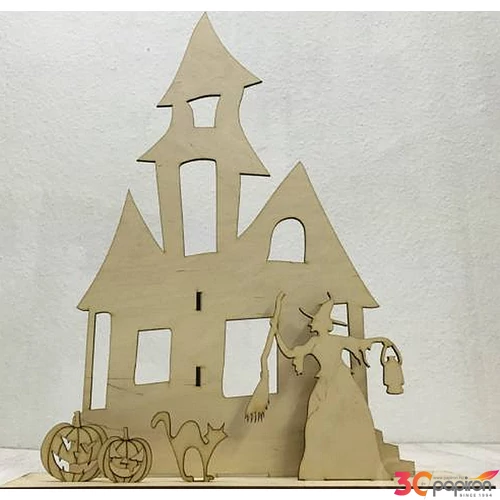 Fa Halloween kastély 35x45cm - figurákkal