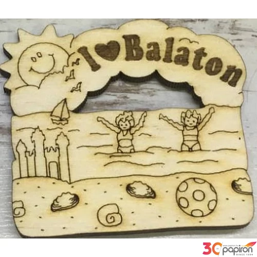 Fa hűtőmágnes Balaton I love Balaton 7x6.3cm 