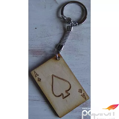 Fa kulcstartó karikával francia kártya 3x5cm