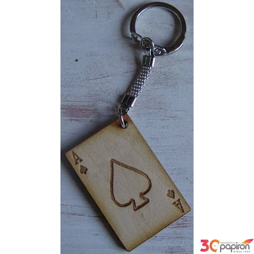 Fa kulcstartó karikával francia kártya 3x5cm
