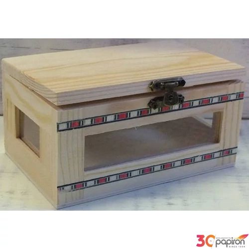 Fa natúr doboz átlátszó üveges 14x9x7cm