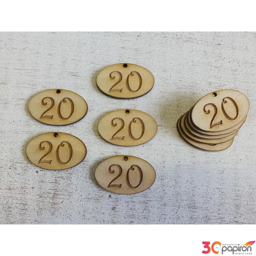 Fa natur tábla 20 évfordulós ovál 4cmx2.5x3mm 10db/cs
