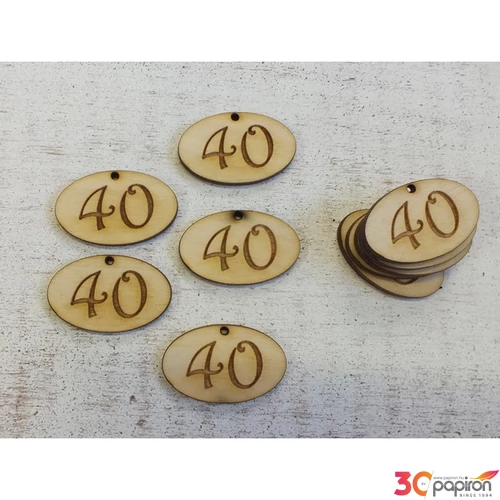 Fa natur tábla 40 évfordulós ovál 4cmx2.5cmx3mm 10db/cs