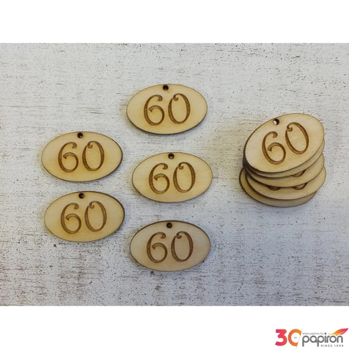 Fa natur tábla 60 évfordulós ovál 4cmx2.5cmx3mm 10db/cs