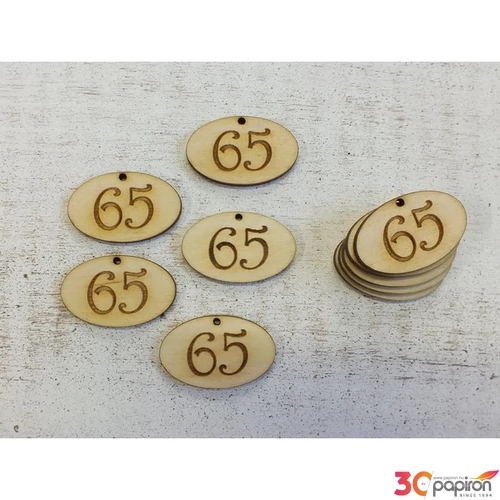 Fa natur tábla 65 évfordulós ovál 4cmx2.5cmx3mm 10db/cs