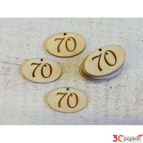 Fa natur tábla 70 évfordulós ovál 4cmx2.5cmx3mm 10db/cs