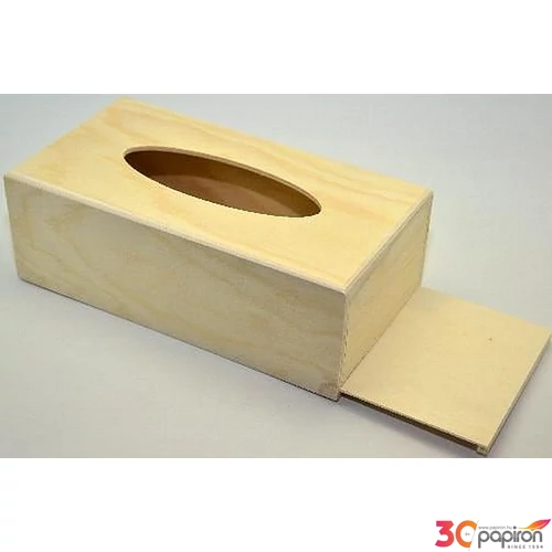 Fa Papírzsebkendő tartó FEKVŐ 25x12.5x8.7 CM gravírozható, dekorálható