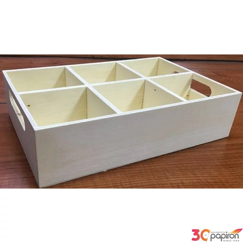 Fa rekeszes tároló natúr 24x16x6cm-es 6rekeszes teás GRAVÍROZHATÓ!
