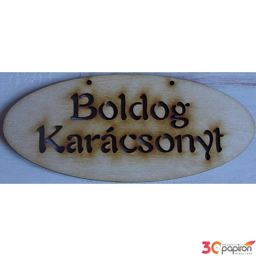 Fatábla felirat Boldog Karácsonyt ovál 6x14cm 3db/cs