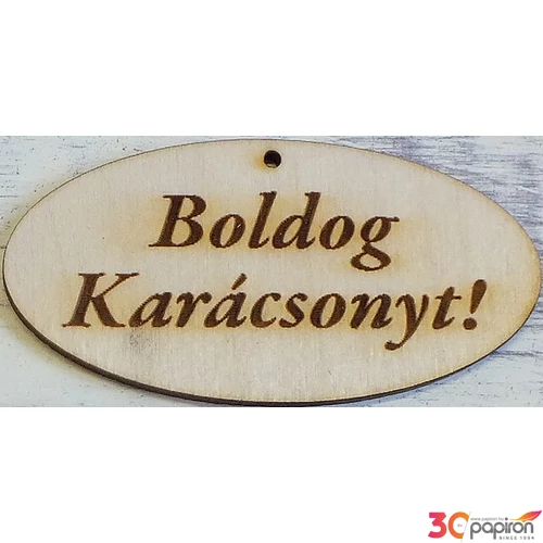 Fatábla felirat Boldog karácsonyt ovális 4x8cm 5db/cs