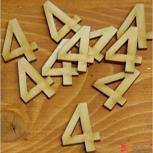 Fatábla felirat, Fa figura 4 natúr szám 3cm 10db/cs
