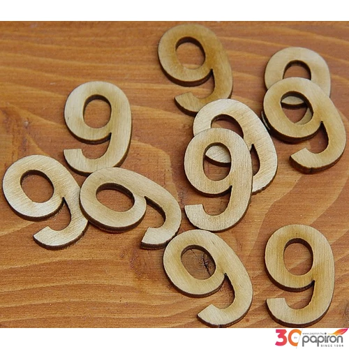 Fatábla felirat, Fa figura 9 natúr szám 3cm 10db/cs