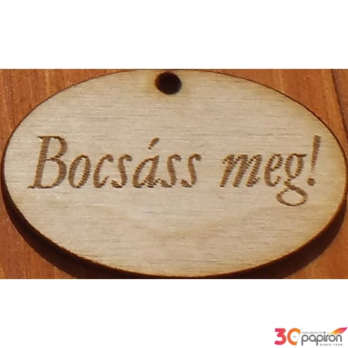 Fatábla felirat, Fa figura Bocsáss meg ovál 2, 5x4cm 10db/cs