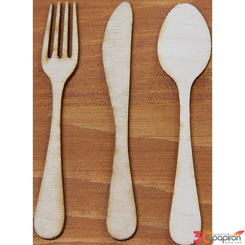 Fatábla felirat, Fa figura Evőeszközök 2x10cm 3db/cs