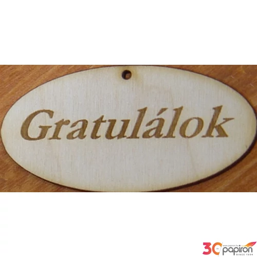 Fatábla felirat, Fa figura Gratulálok ovál 4x8cm 5db/cs