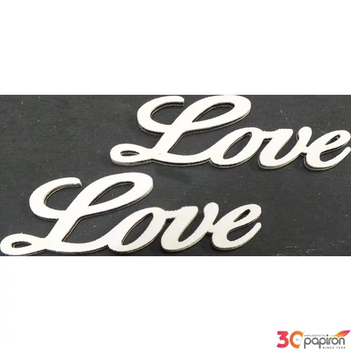 Fatábla felirat, Fa figura Love fehér 8cm 2db/cs