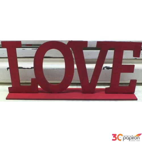 Fatábla felirat LOVE talppal meggypiros 25cm