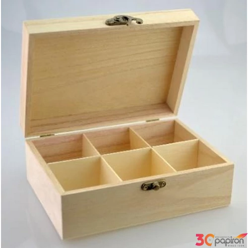 Fa teásdoboz dekorálható 6 rekeszes 19, 5x13, 9x7, 5cm-es GRAVÍROZHATÓ