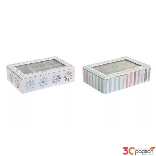 Fa teafilter tartó doboz 6 rekeszes, 23x15x7cm, 2 féle