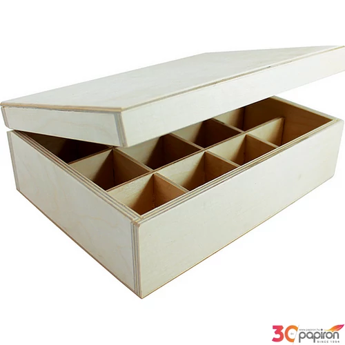 Fa teásdoboz 12 rekeszes 25x19x9cm