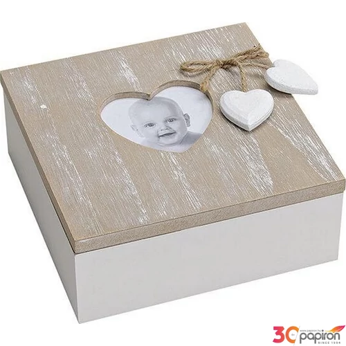 Teásdoboz fa20' szívvel szívvel 15x15x6cm kézzel festett